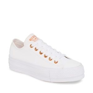 Platform rose gold grommet converse